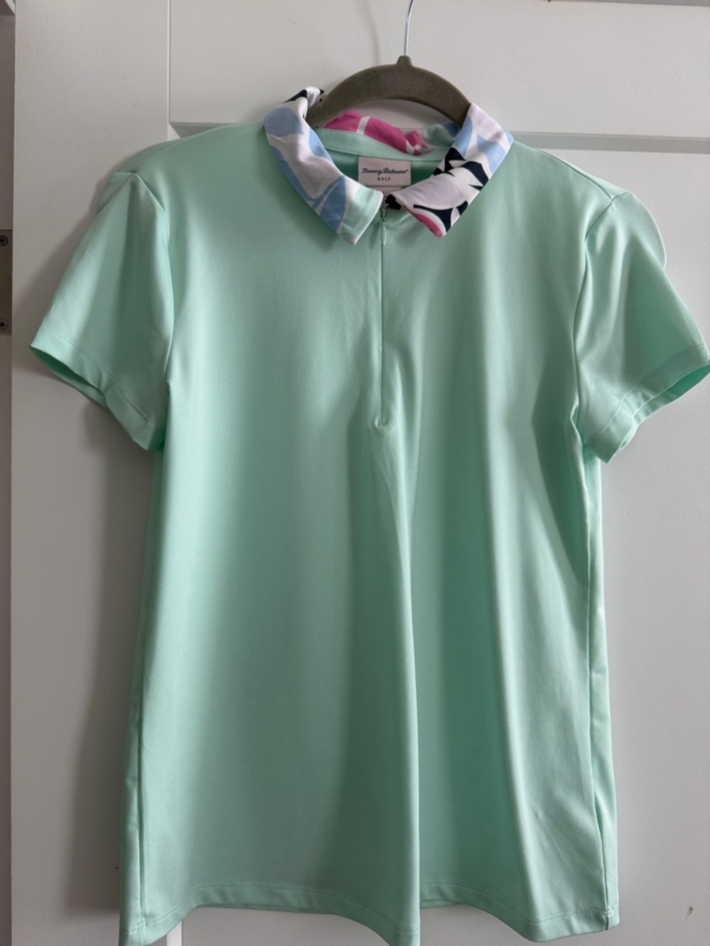 Tommy Bahama Mint Green Short Sleeve Button-Down with Floral Collar